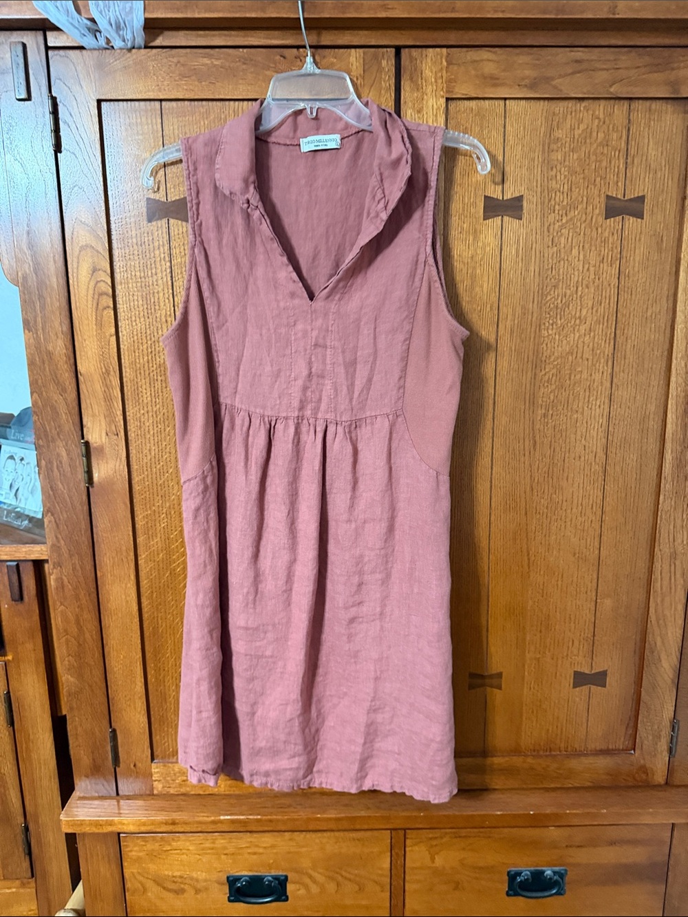 Sleeveless Collared Linen Dress in Dusty Rose